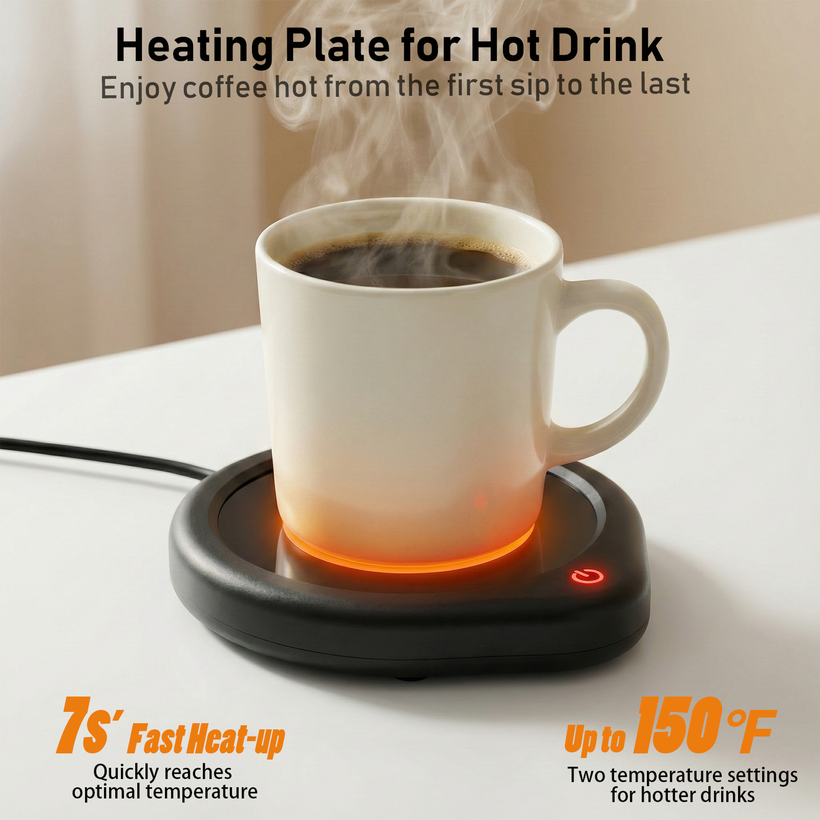 ET-01 warming a ceramic mug of coffee, from Oracer’s supplied product image