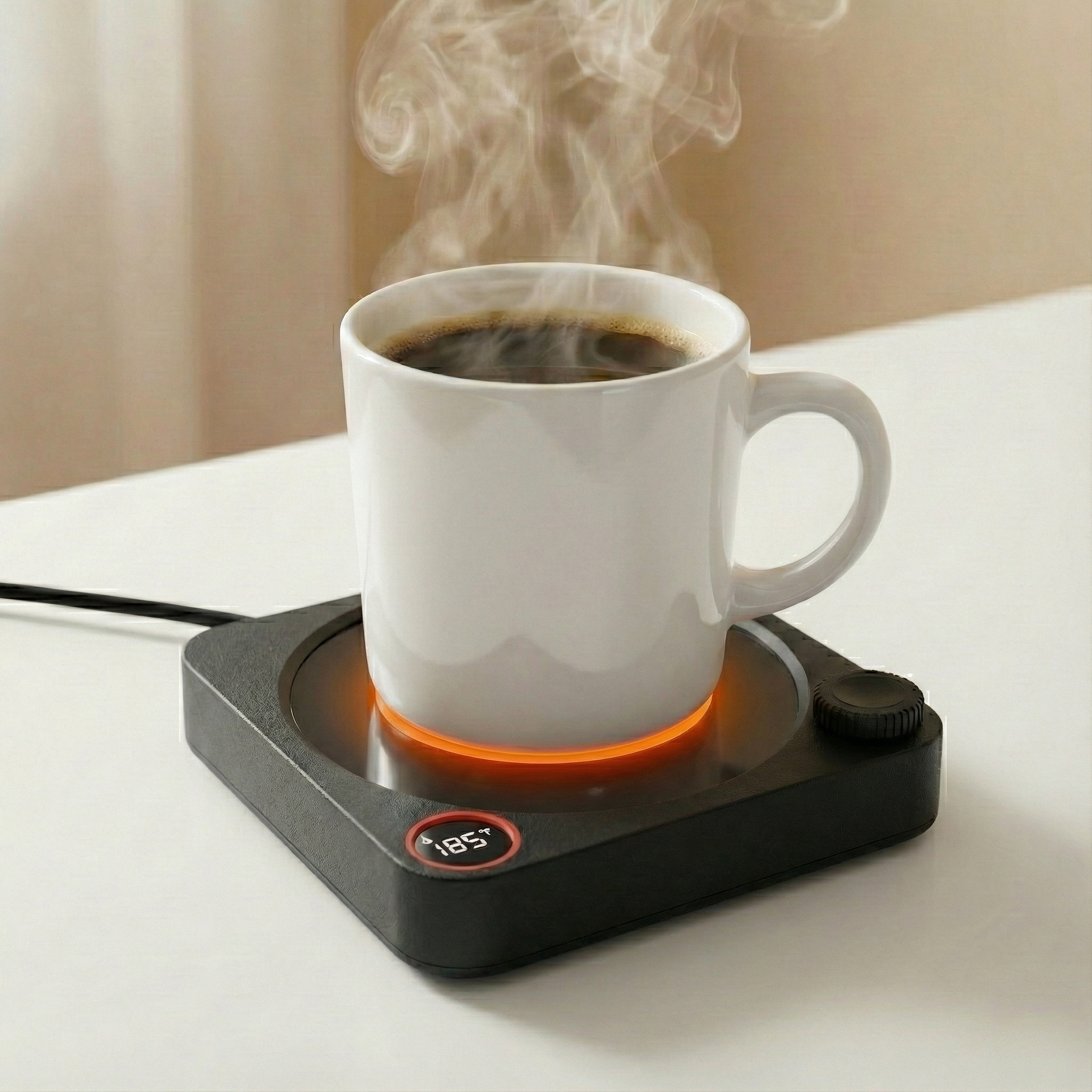 【Feavour】Coffee Mug Warmer for Desk, Electric Cup Heater for Tea Milk Beverages with 131–185°F Adjustable Temperature Display & Rotary Knob, Auto Shut Off Timer Mug Sensor, Candle Wax Heating Plate, Ideal Gift Accessory