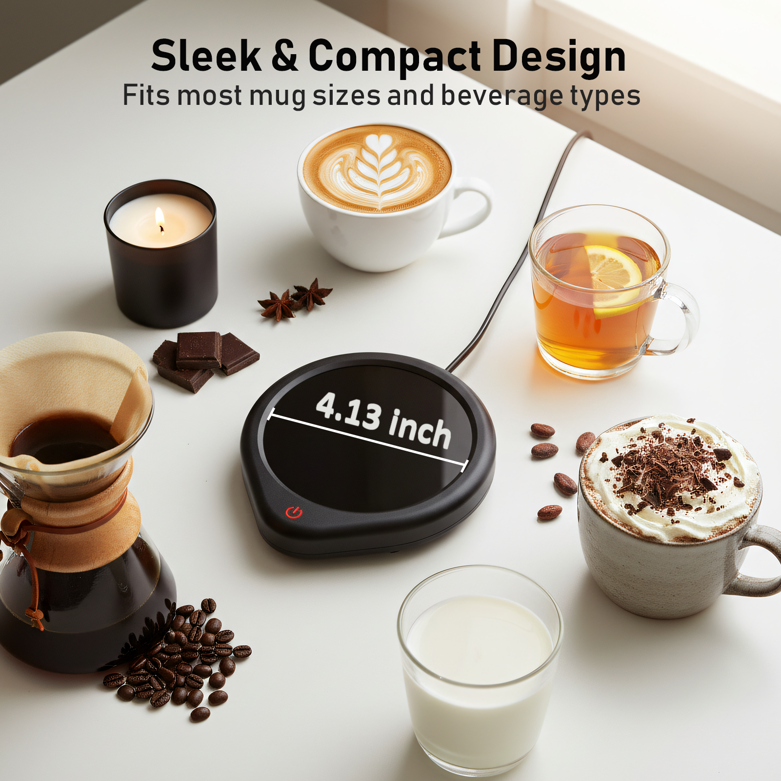 【ET-01】Coffee Mug Warmer for Desk, Cup Warmer with Auto Shut Off Smart Temperature Settings, Electric Beverage Tea Water Milk Warmer for All Cups and Mugs, Heating Plate Candle Wax Warmer