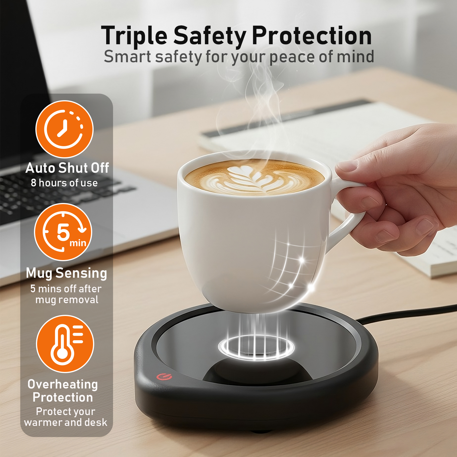 【ET-01】Coffee Mug Warmer for Desk, Cup Warmer with Auto Shut Off Smart Temperature Settings, Electric Beverage Tea Water Milk Warmer for All Cups and Mugs, Heating Plate Candle Wax Warmer