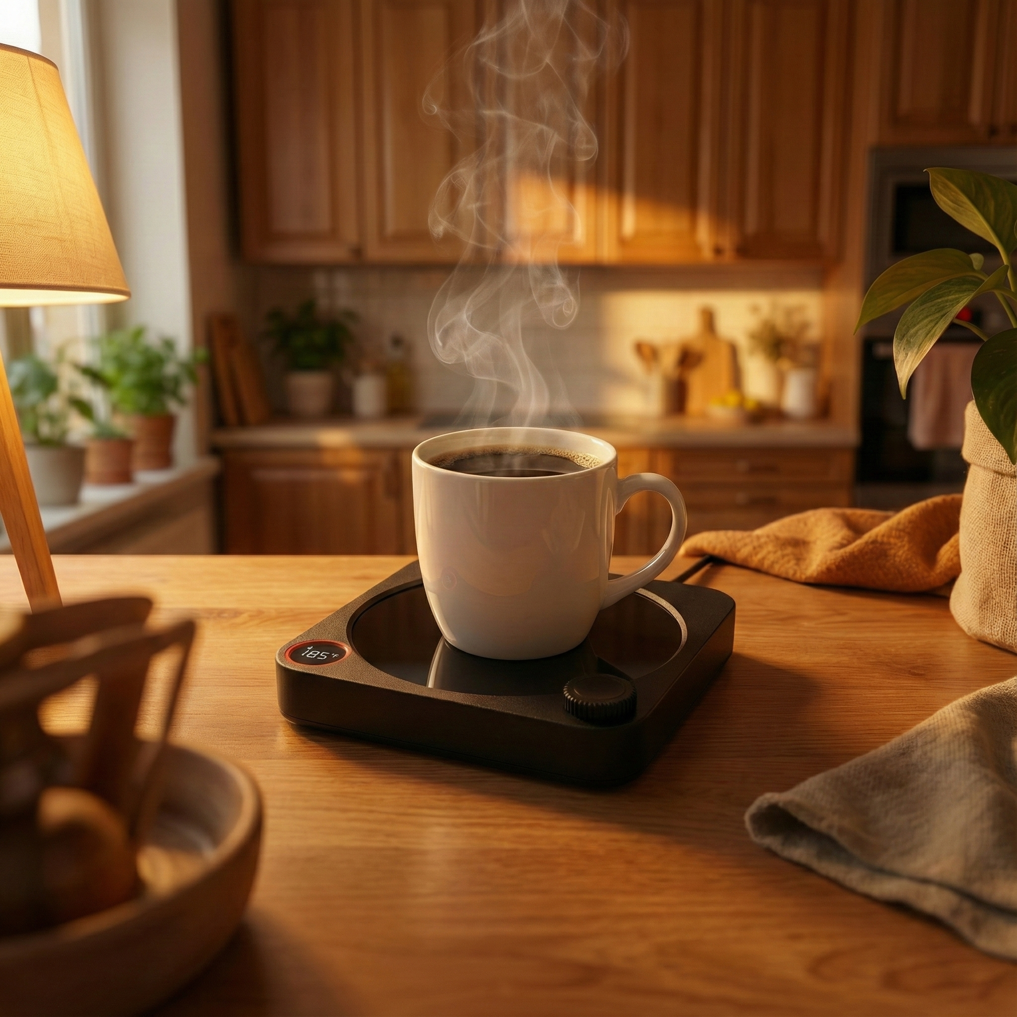 【Feavour】Coffee Mug Warmer for Desk, Electric Cup Heater for Tea Milk Beverages with 131–185°F Adjustable Temperature Display & Rotary Knob, Auto Shut Off Timer Mug Sensor, Candle Wax Heating Plate, Ideal Gift Accessory